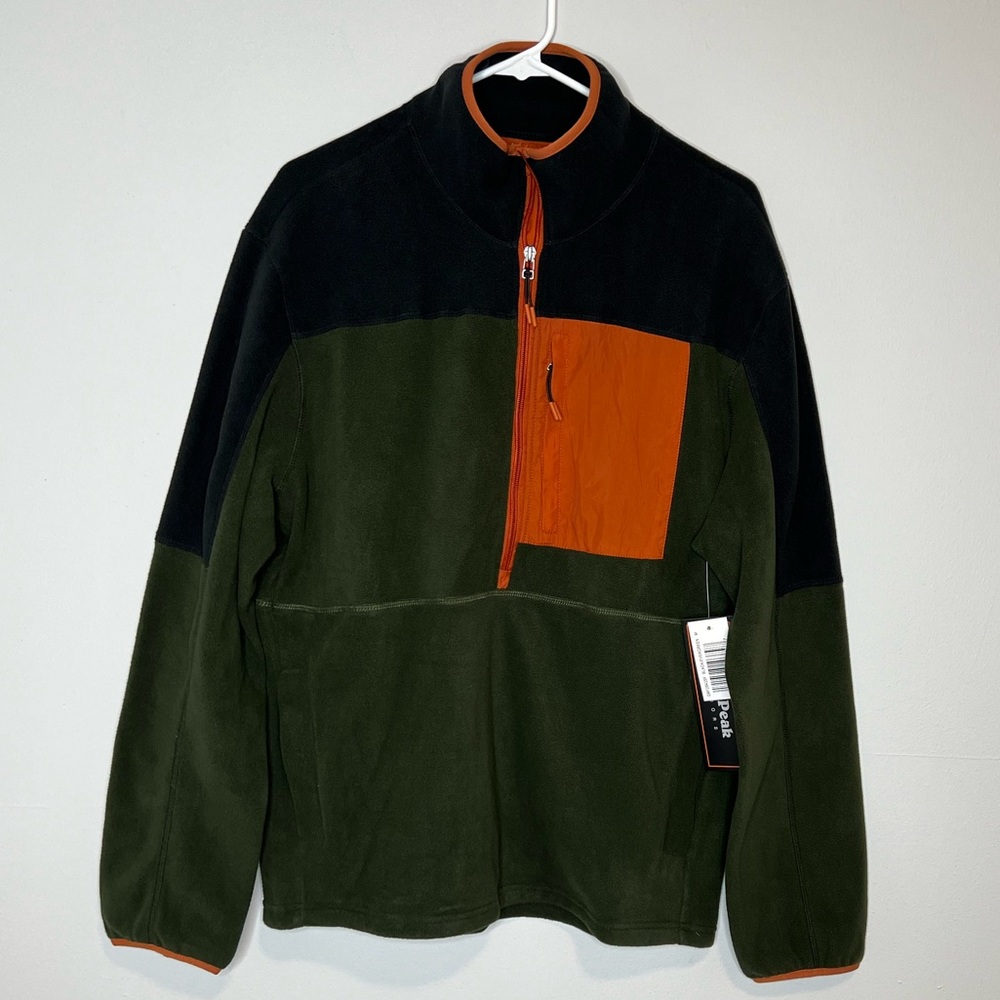 Grays Peak Outdoors Olive Green Orange Fleece Half Zip Pullover NEW Medium Black